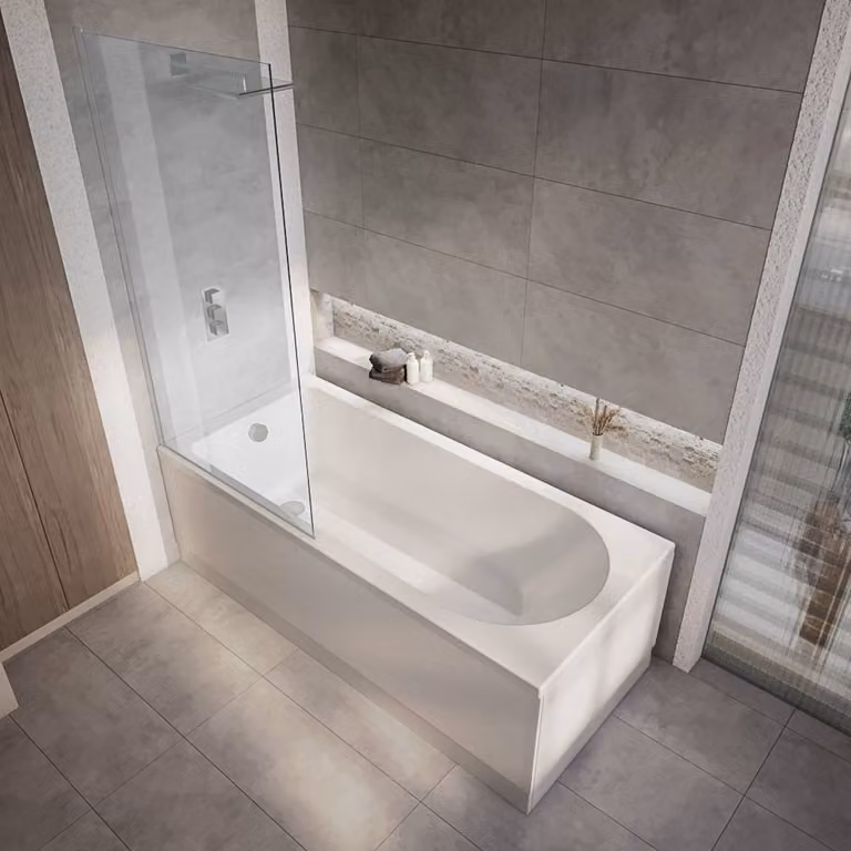 Vasca da Bagno Moderna 1500mm x 700mm con Estremità Singola con Parete Vasca Cromata - Covelly