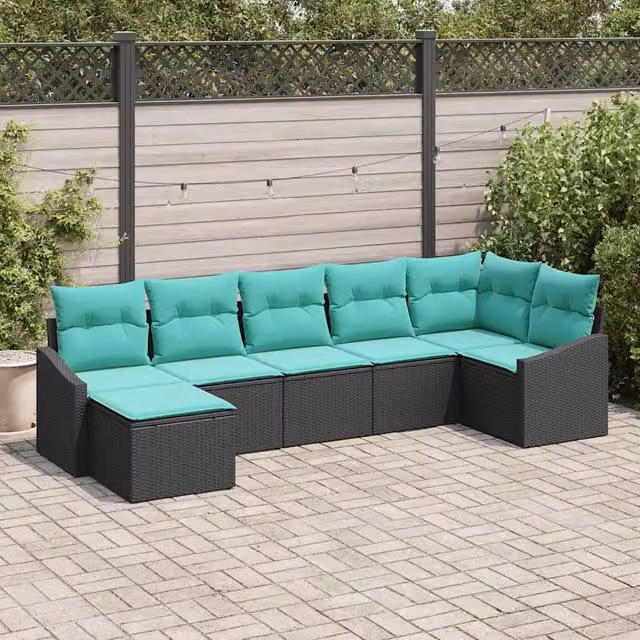 Set di divani 7 pz Nero polyrattan 3346816