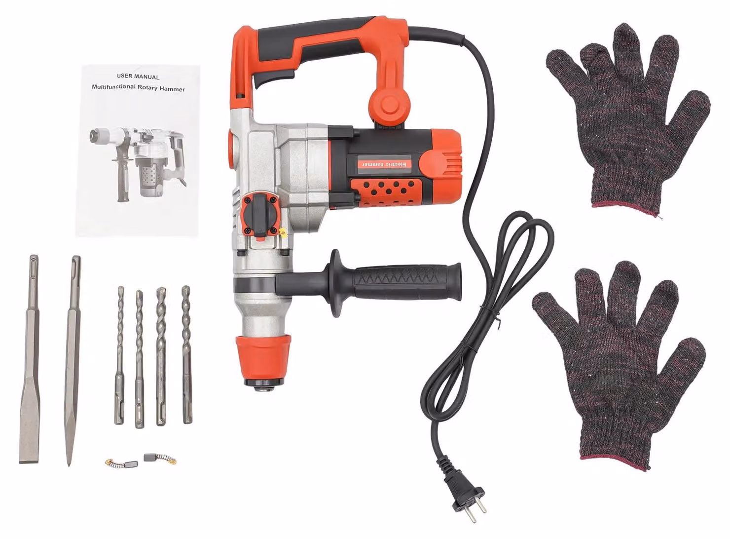 Martello demolitore elettrico - Trapano a percussione - 2200 W - 220 V - 0–930 giri/min - 3300 colpi/min - Colore: rosso