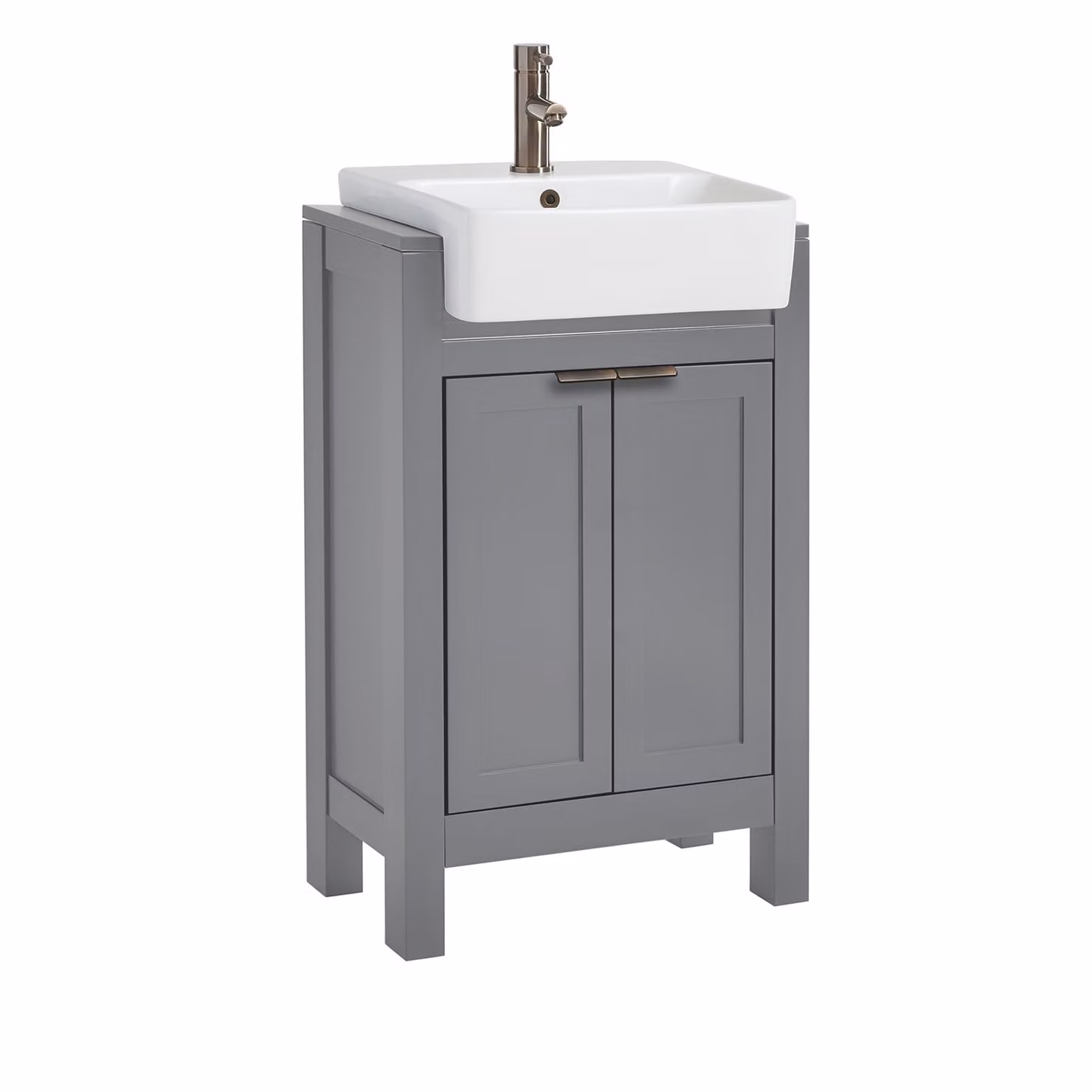 Mobile Bagno Grigio Chiaro da 550mm con Lavabo e Maniglia Moderna con Impugnatura a Dito in Bronzo Spazzolato - Warwick