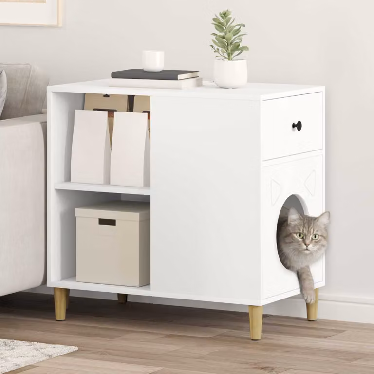 Casa per gatti vidaXL in legno ingegnerizzato bianco L 72 cm, P 42,5 cm, H 70 cm