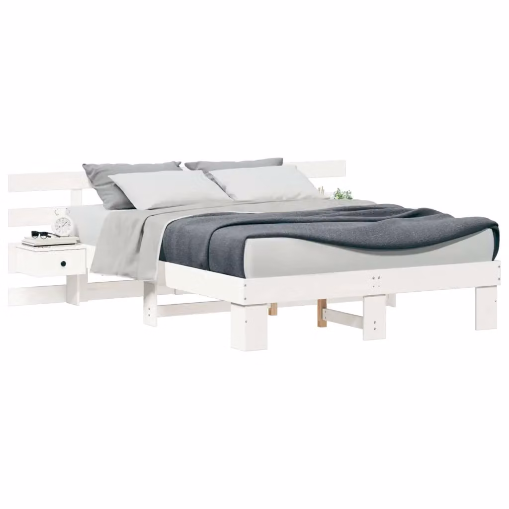 Struttura del letto moderna vidaXL in pino massello laccato bianco, L/P/H: 140 x 200 cm – 2