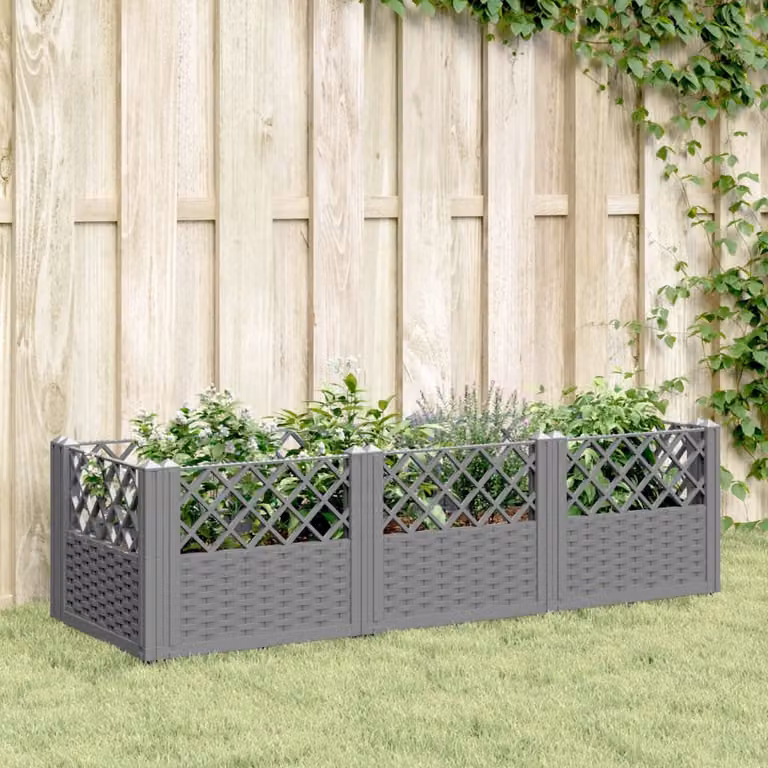 Fioriera da giardino con picchetti vidaXL in plastica, Grigio Chiaro, L: 123,5 cm, P: 43,5 cm, H: 43,5 cm
