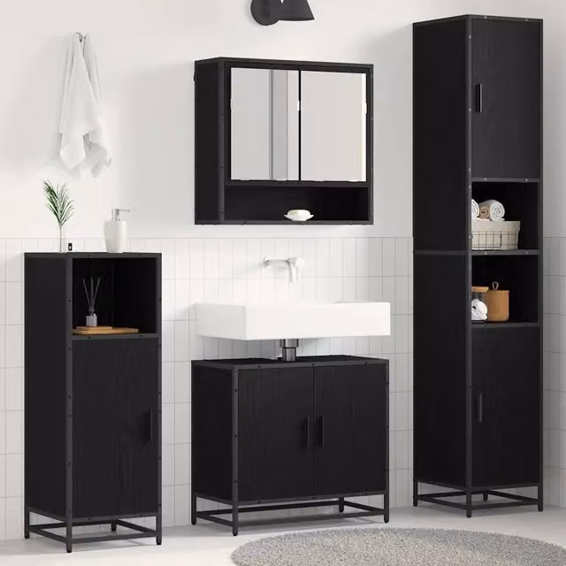 Set di mobili per il bagno 4 pz Rovere Nero 3402479