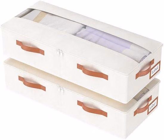 Armadio sotto il letto, 2 pezzi, beige, in tessuto