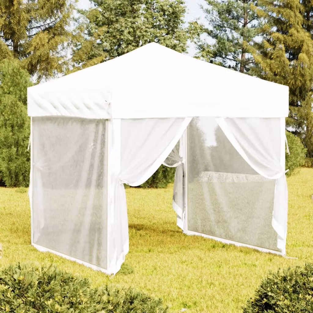 The Living Store Tenda per feste pieghevole con pareti laterali Bianco 2x2 m
