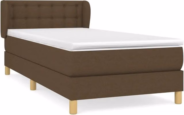 Letto singolo | Letto per adulti | Giroletto a Molle con Materasso Marrone Scuro 90x200 cm Tessuto