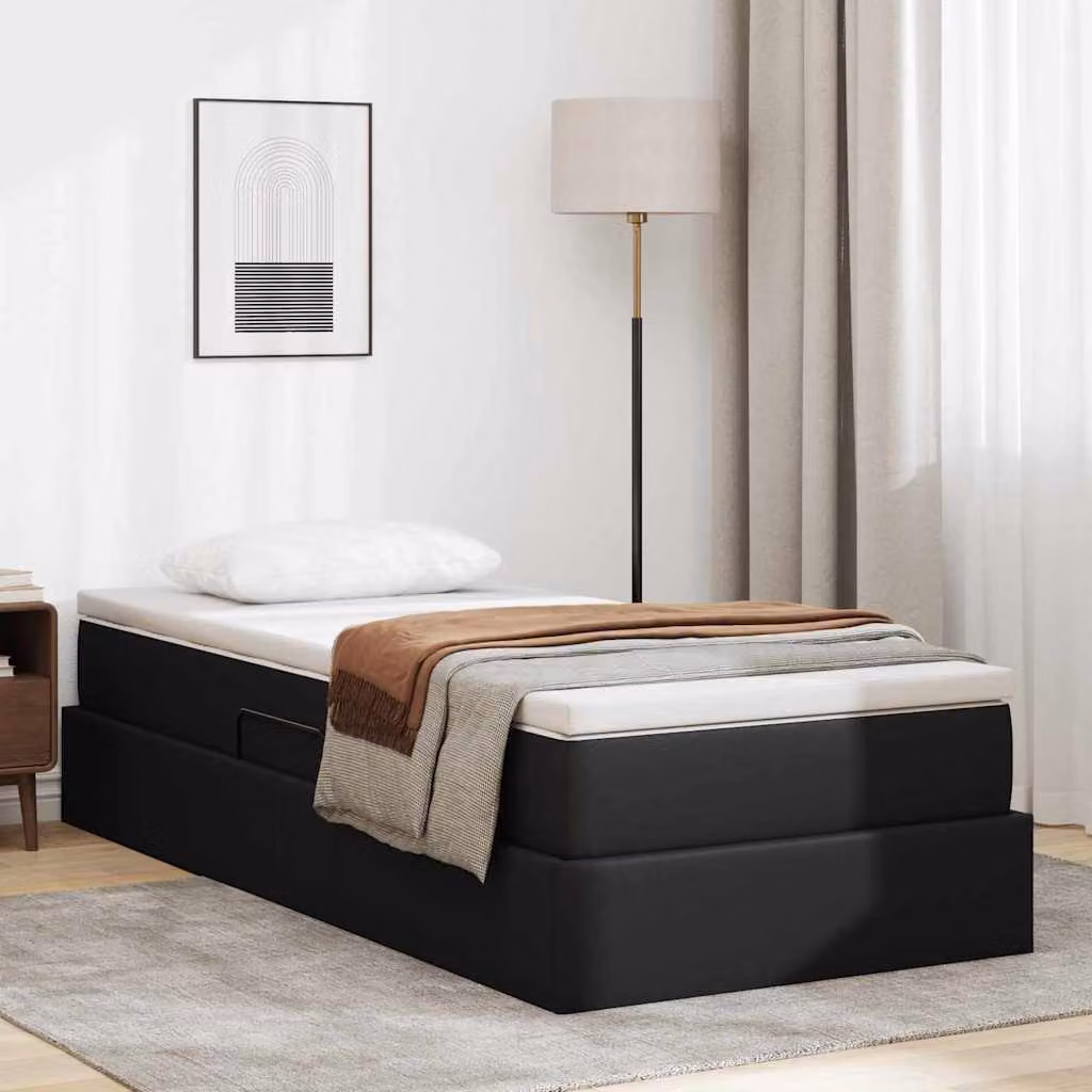 Letto con contenitore e materasso ibrido vidaXL in ecopelle nera L/P/H: 100 x 200 x 48,5 cm – 1