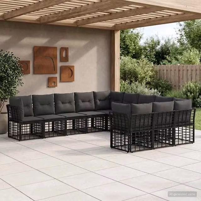 Set di divani da esterno Nero e Grigio scuro Poliestere 3437585