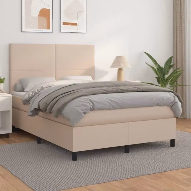 Letto Ibrido con Giroletto a Molle e Materasso vidaXL in Similpelle Beige e Bianco L/P: 140 x 200 cm – 1