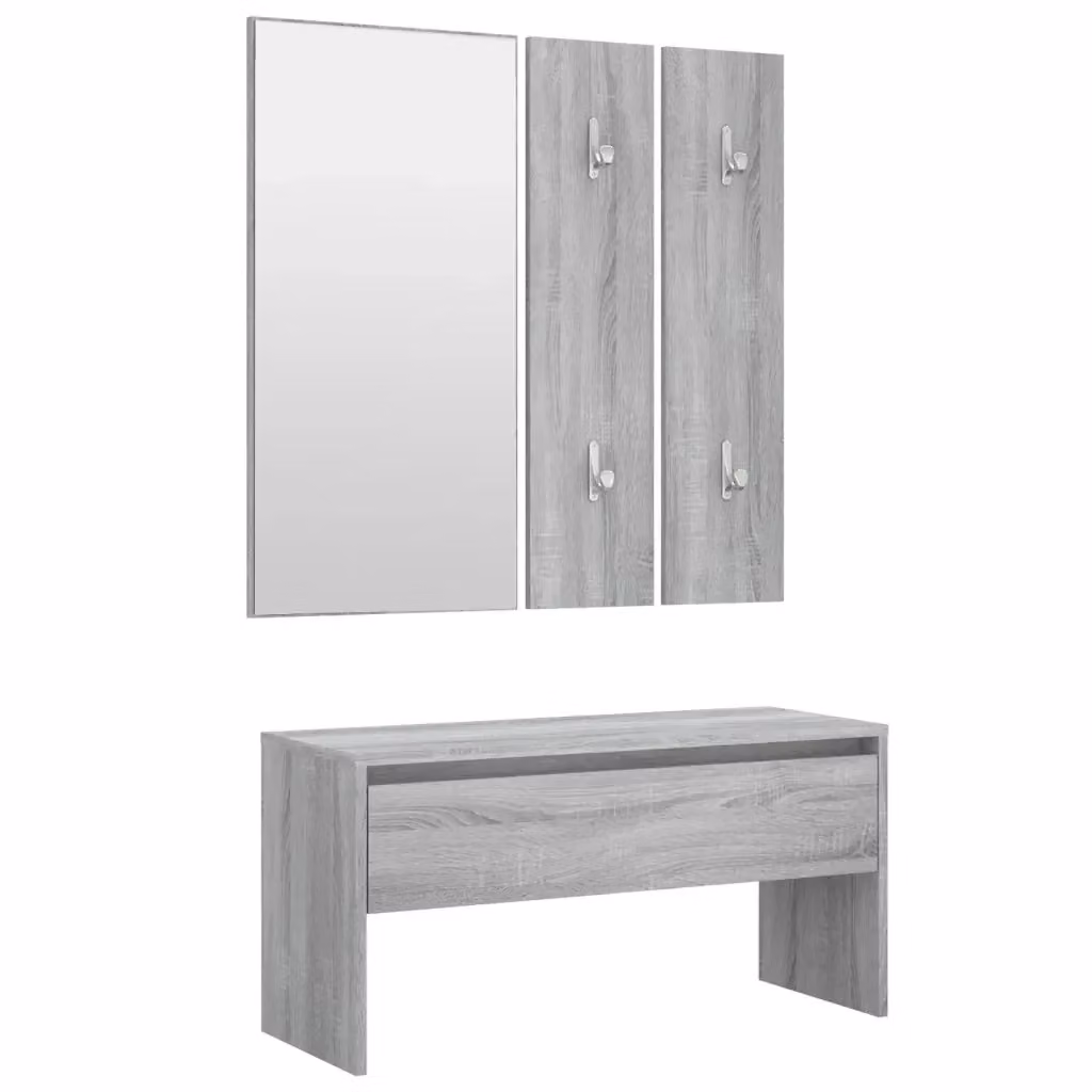 Set di mobili da corridoio moderno vidaXL in legno e plastica, colore grigio, con panca, specchio e pannello – 2