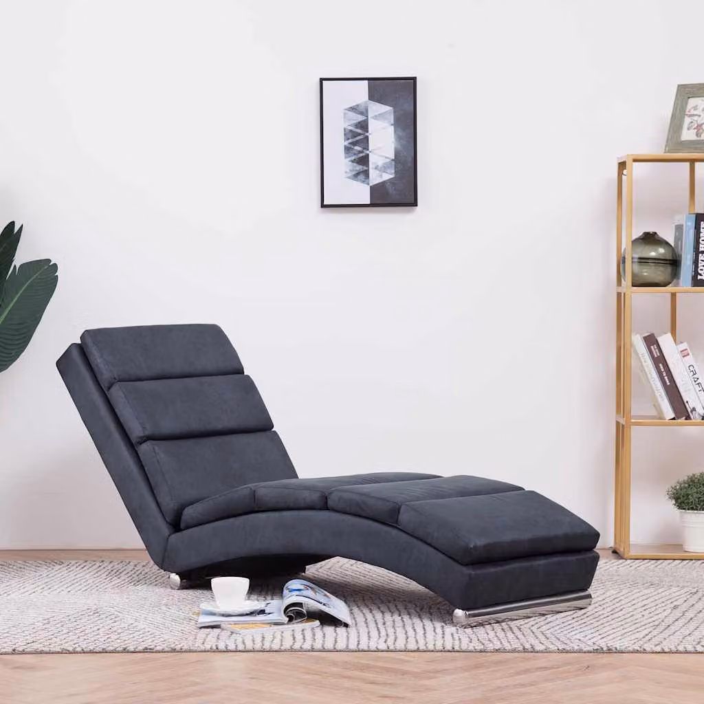 Sdraio vidaXL Grigia in Pelle Sintetica Scamosciata con Struttura in Metallo e Legno – 1