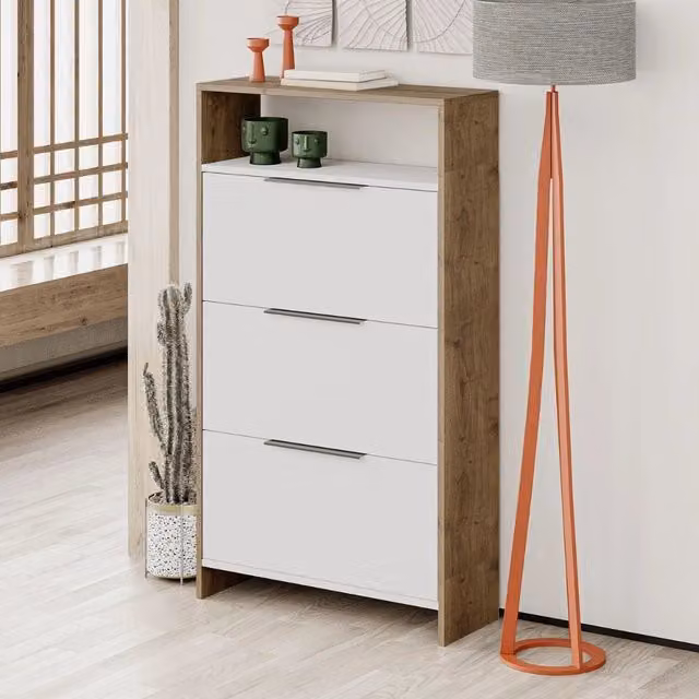 Scarpiera Kaju GIORDANOSHOP con 3 Ante in MDF Bianco e Noce L: 78 cm, P: 28 cm, H: 139,2 cm