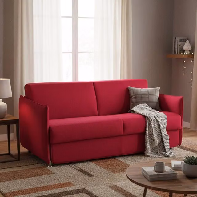 Divano Letto Verceia DMORA a 2 Posti con Rivestimento Sfoderabile in Tessuto Rosso, Made in Italy