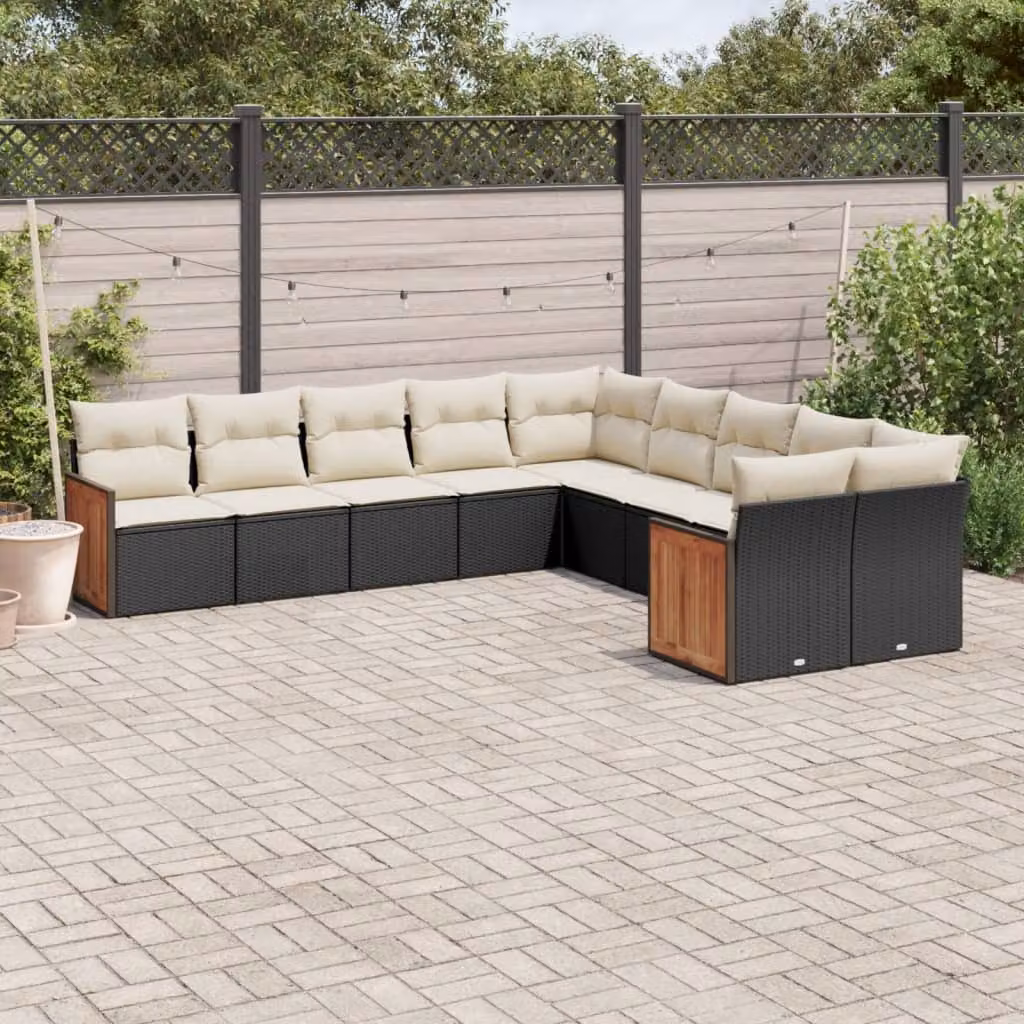 Set di divani da giardino vidaXL in rattan e metallo nero con cuscini inclusi – 1