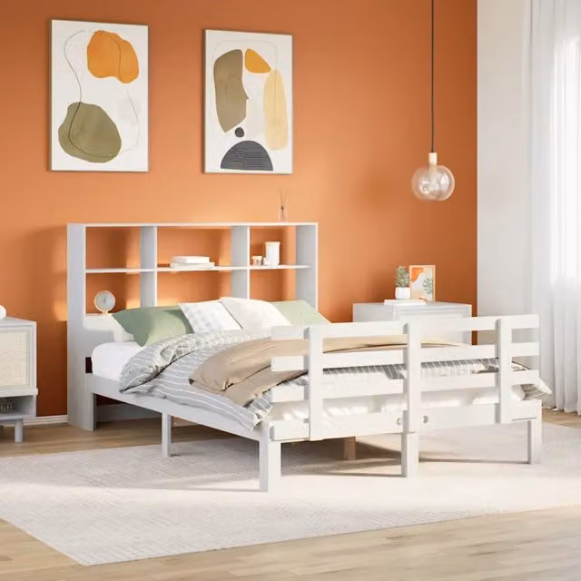 Letto Libreria senza Materasso Bianco 160x200 cm Legno di Pino 3322762