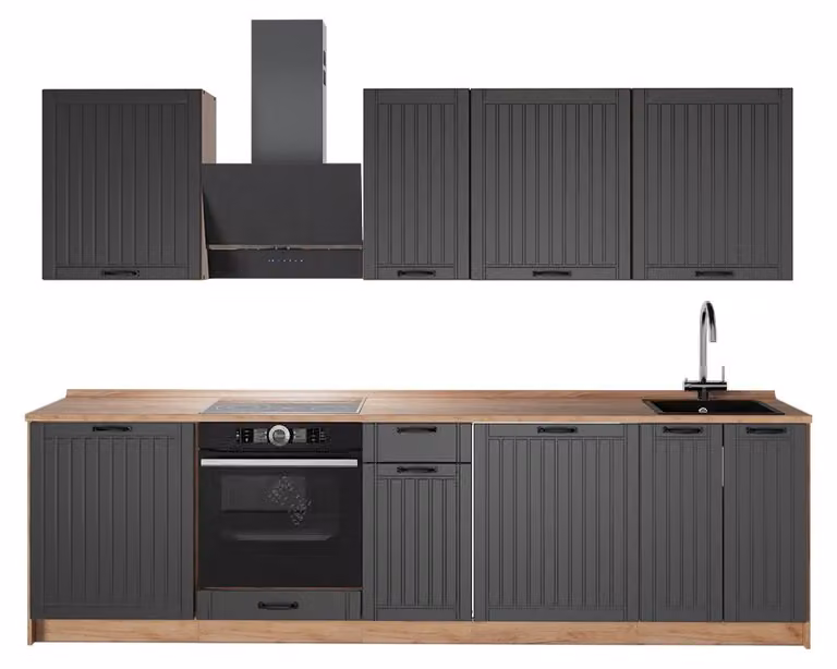 Cucina componibile Vicco Fame-Line Grigio scuro/Rovere dorato 280 cm senza piano di lavoro, Model 64195
