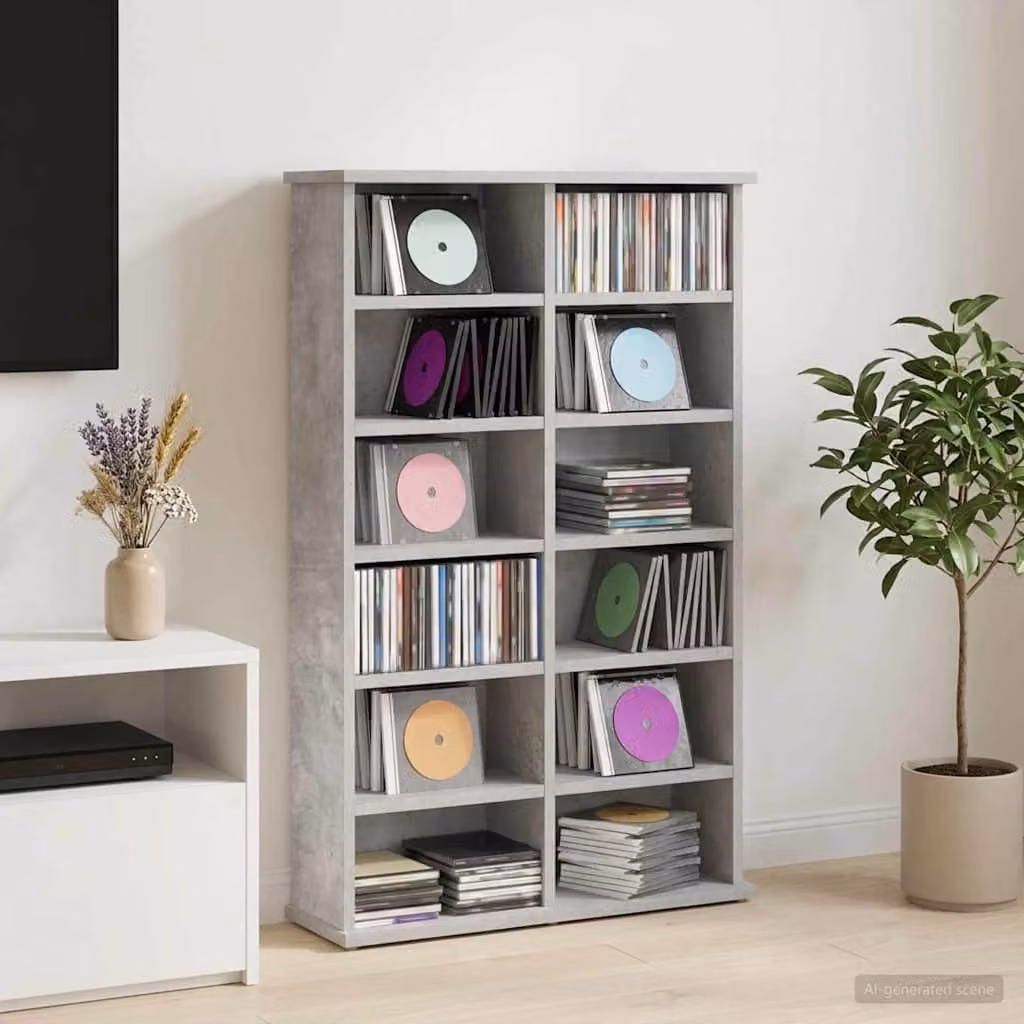 Mobile per CD vidaXL Grigio Cemento con ripiani regolabili L: 60 cm, P: 17 cm, H: 92 cm