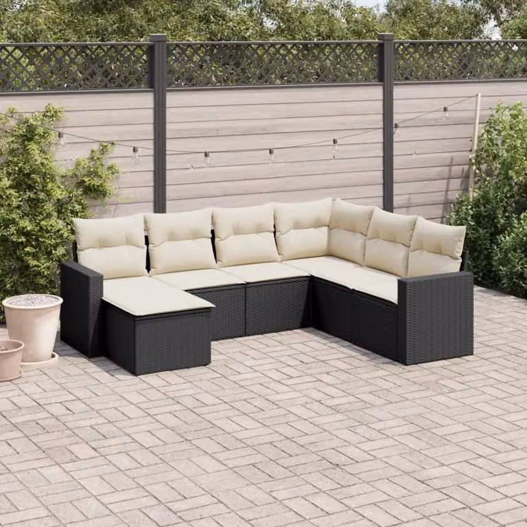 Maison Exclusive - Set da giardino 7 pezzi con cuscini in polyrattan nero