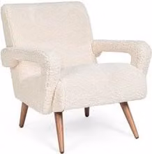 Poltrona Bizzotto Berna in tessuto bouclé bianco con braccioli e stile mid-century