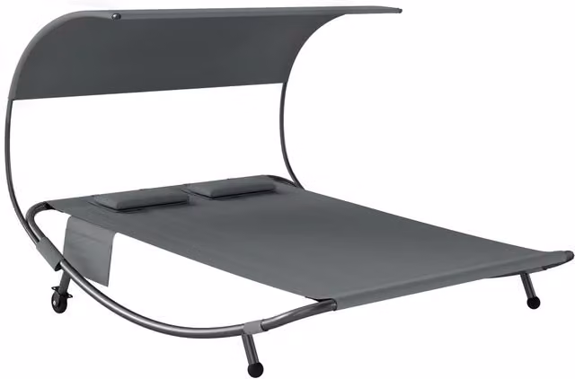 Letto a soppalco Minimal con baldacchino rimovibile grigio in acciaio verniciato a polvere e tessuto Textilene L/P/H: 240 x 138 x 170 cm