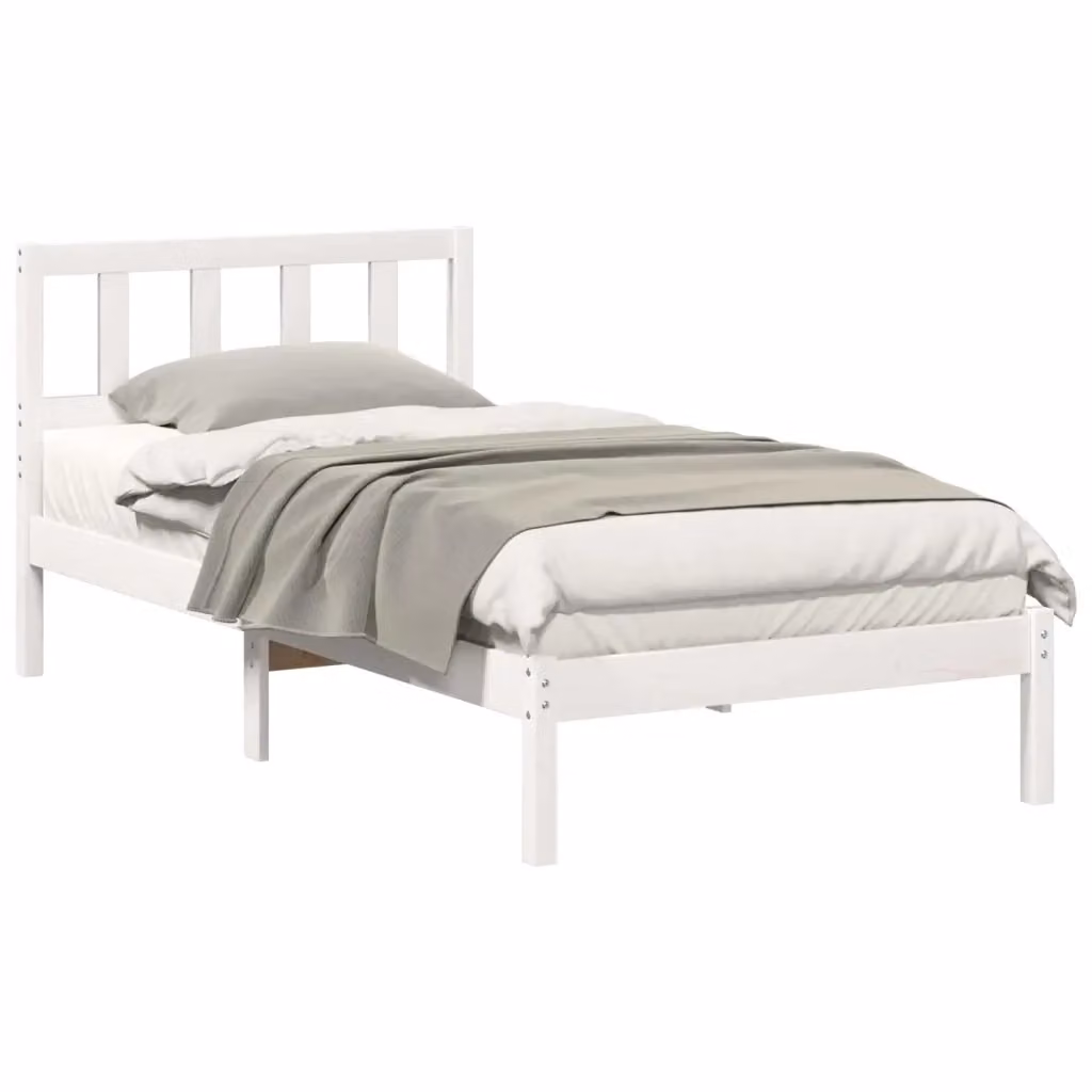 Struttura letto con giroletto e rete in pino massello bianco L: 80 cm, P: 190 cm, H: 80.5 cm – 2
