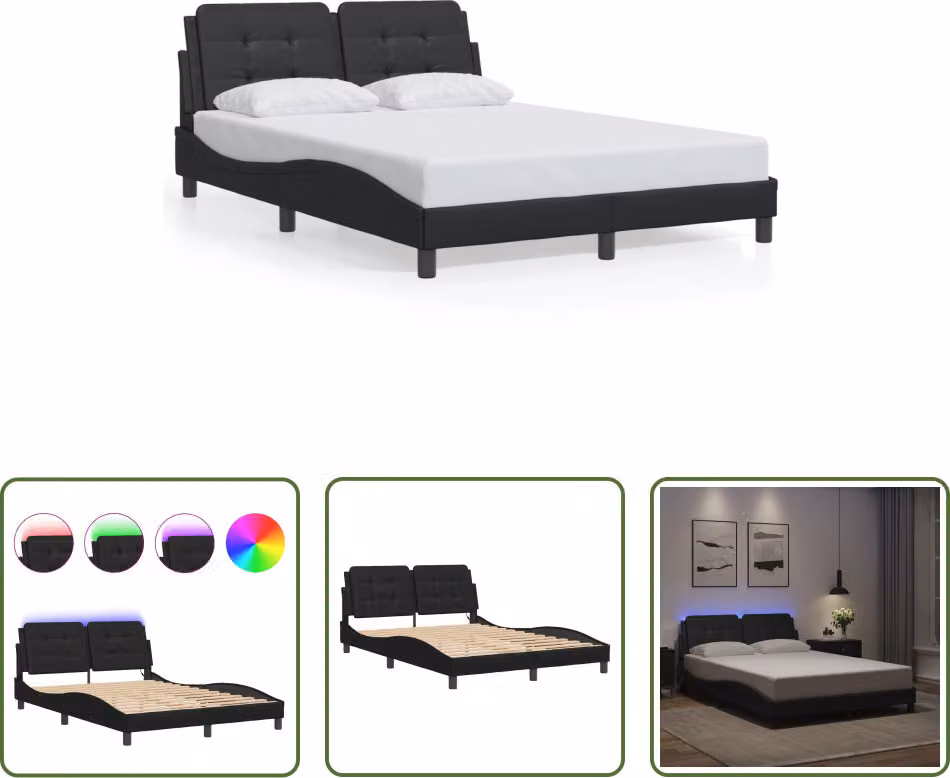The Living Store Giroletto con LED nero 140x190 cm in ecopelle