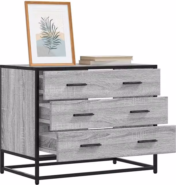 Cassettiera in stile industrial vidaXL in legno e metallo, Grigio, L 70 x P 41 x H 56 cm