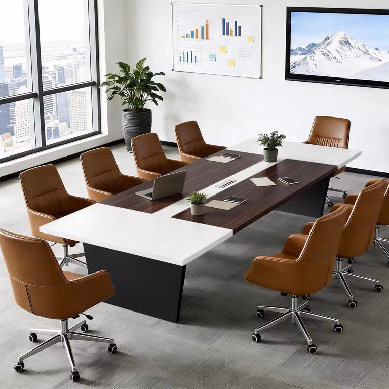 Tavolo da conferenza per ufficio, dimensioni 200x120x74 cm, colore nero/bianco, piano del tavolo spesso 2,5 cm