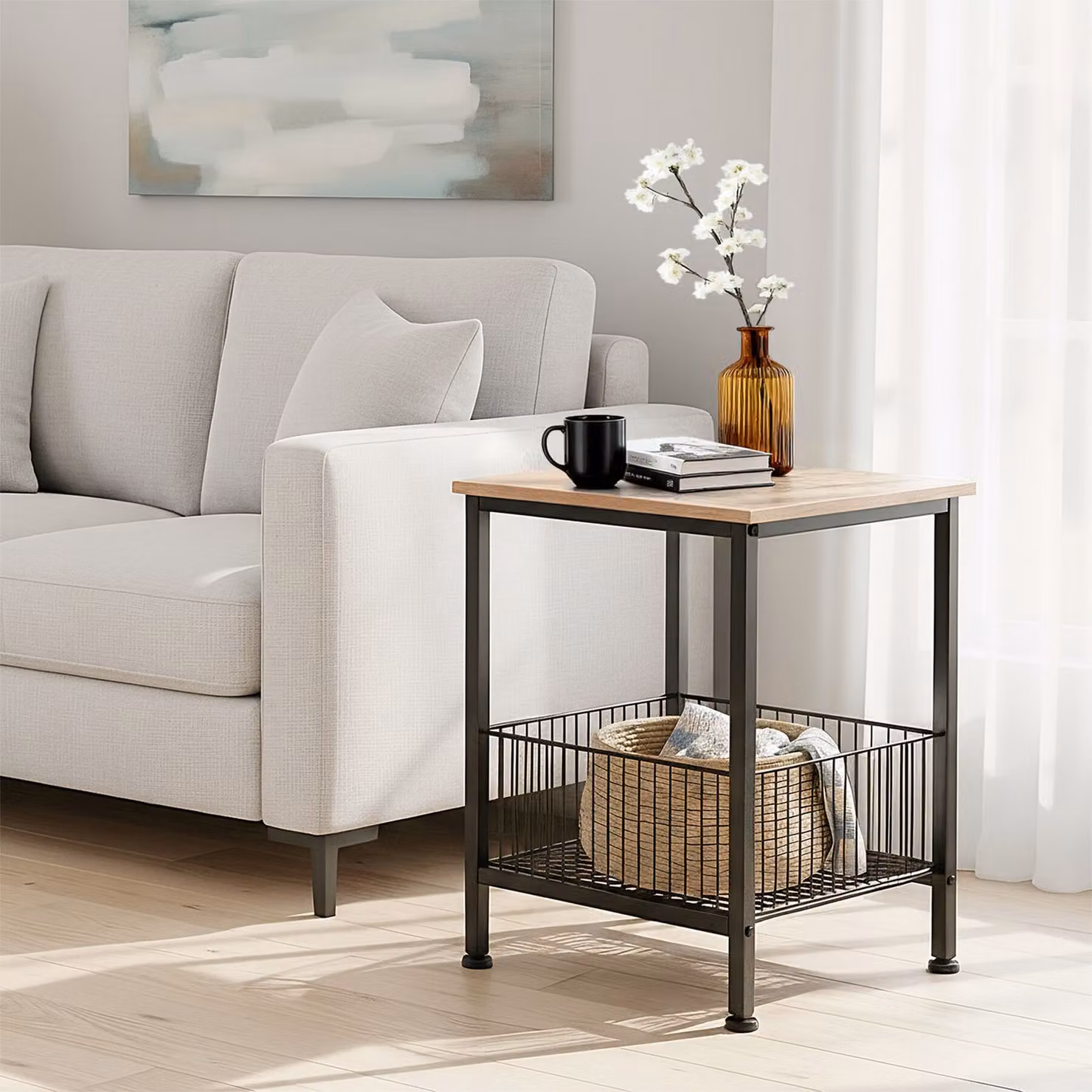 Tavolino Industriale Tectake in Legno Rovere e Metallo, L/P/H: 40 x 40 x 55,5 cm – 2