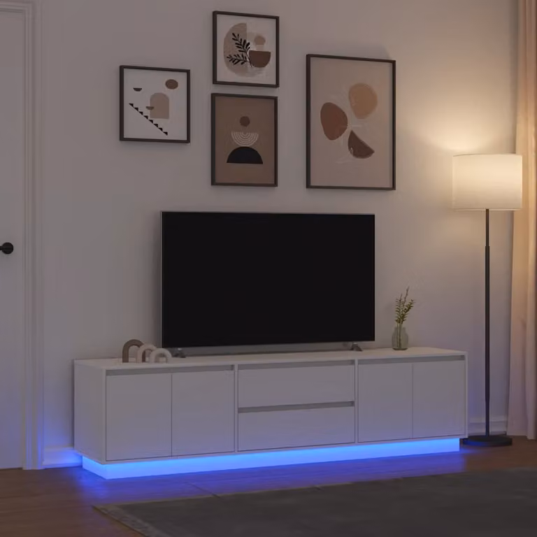 vidaXL Mobile Porta TV Moderno con Luci LED Bianco L 193,5 cm x P 41 cm x H 50 cm