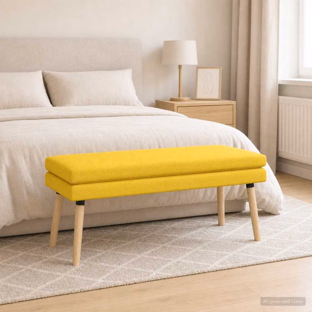 Panchina moderna vidaXL in legno e tessuto Giallo, L 110 x P 40 x H 47 cm