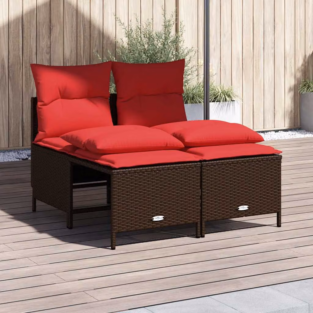 Set di divani da giardino vidaXL in rattan marrone con cuscini e pouf per esterni