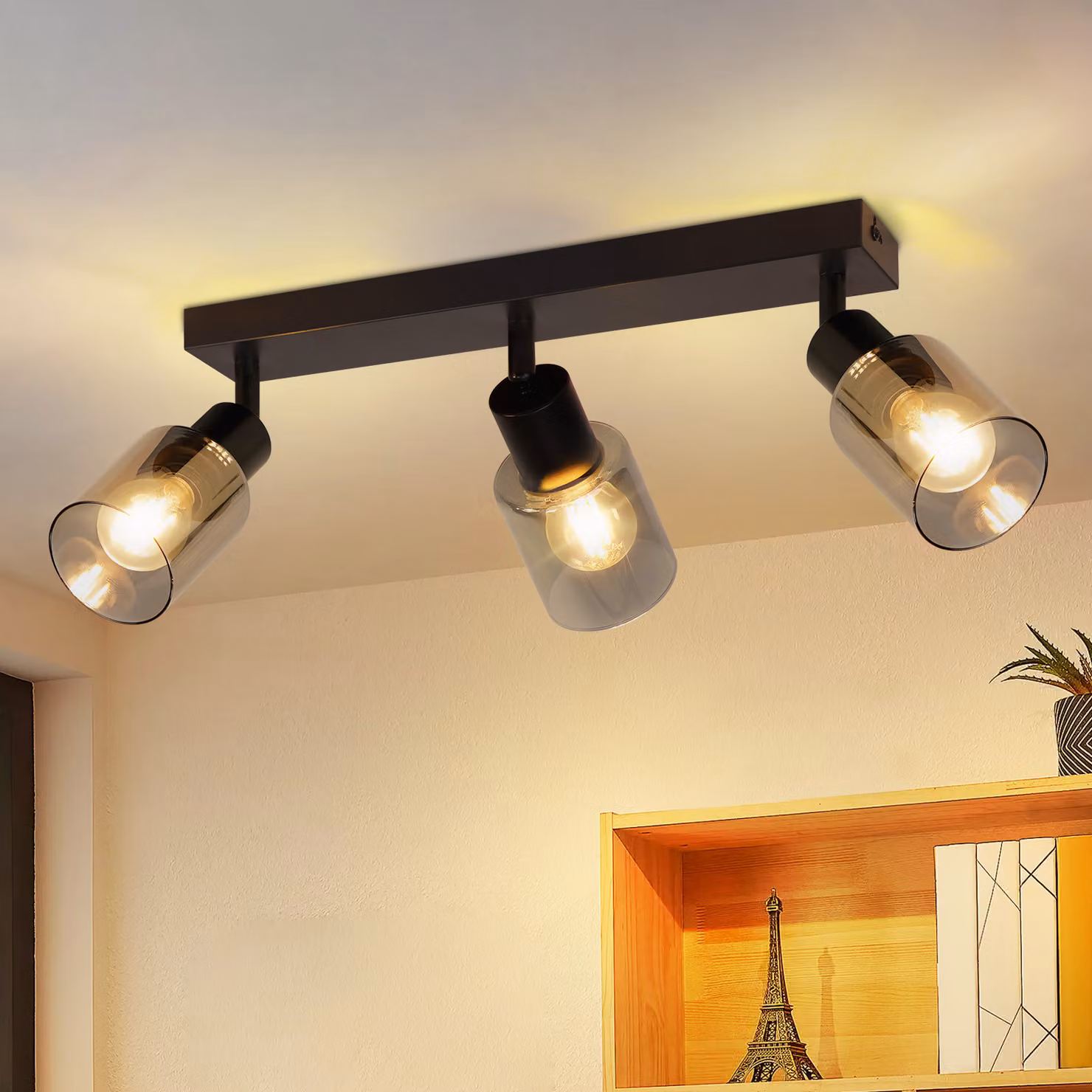 ZMH faretto da soffitto 3 fiamme E14 plafoniera vintage nero 350° orientabile lampada da cucina metallo soffitto spot vetro luce spot parete per soggiorno corridoio cucina senza lampadine