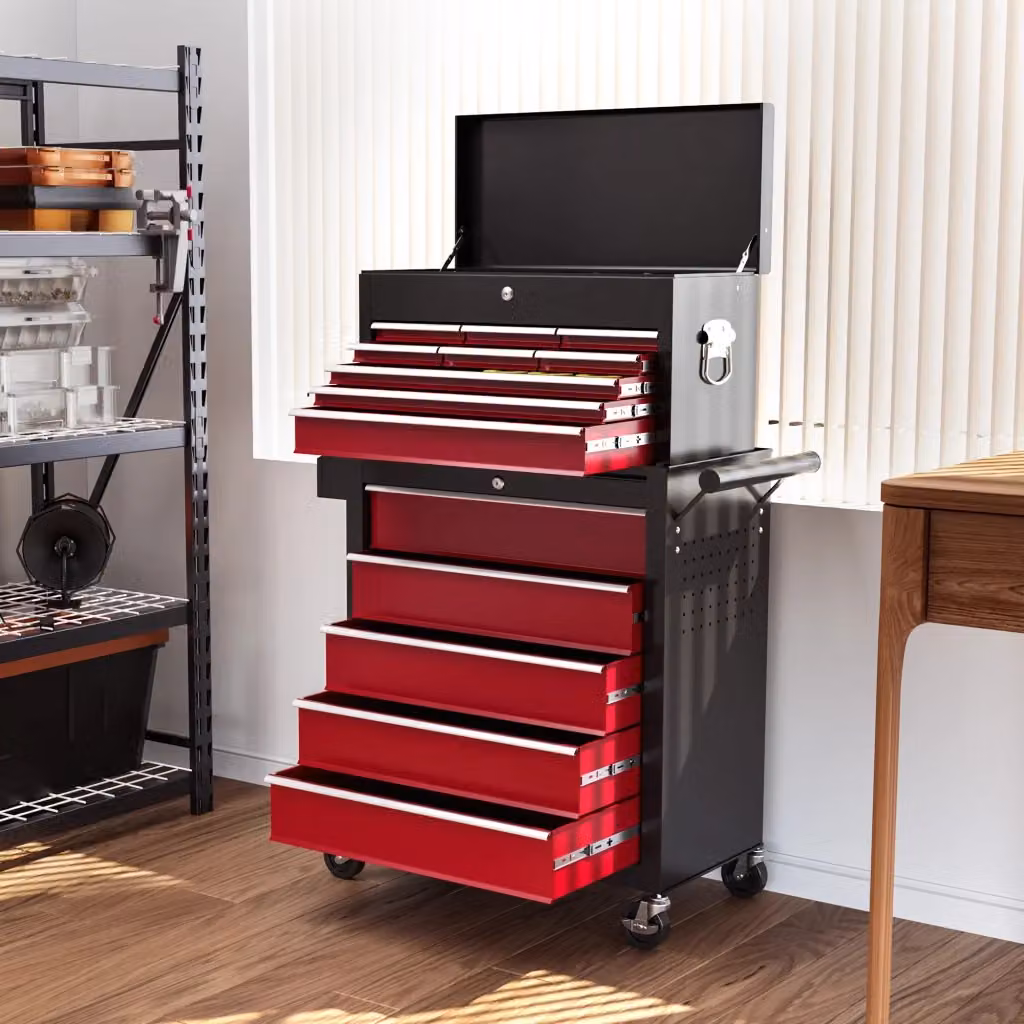 Carrello portautensili REDOM in acciaio rosso, con ruote e chiusura di sicurezza, L: 71,5 cm, P: 40 cm, H: 84 cm – 2