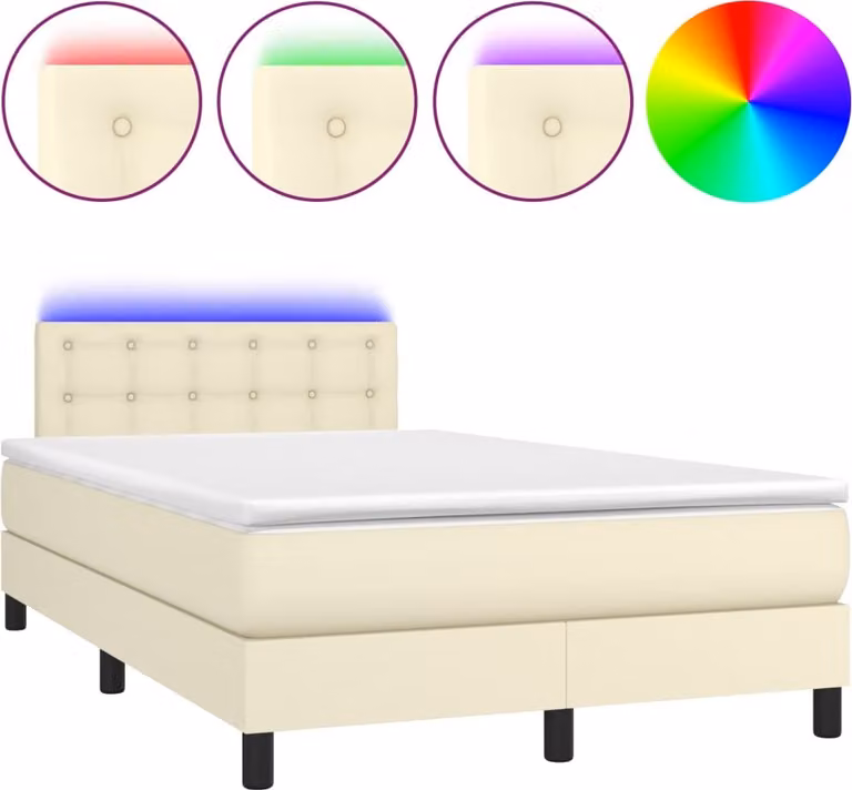 Giroletto Molle con Materasso e LED Crema 120x200cm Pelle finta
