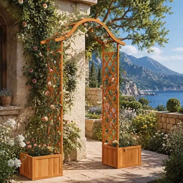 Garden Pergola With Flower Box, Solid Fir Wood