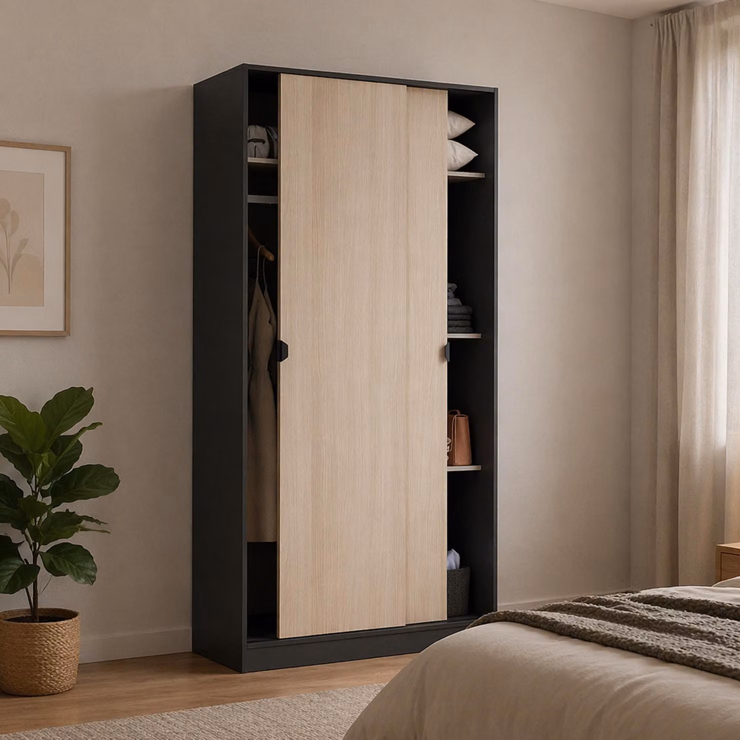 Dmora Guardaroba 2 Ante Bucksport 50x200h cm Grigio Antracite, Appendiabiti 2 Ante