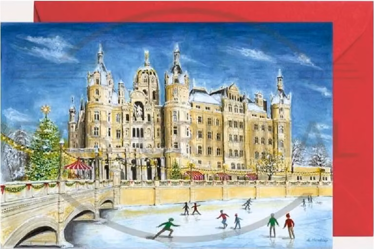 Mini calendario dell'Avvento del Castello di Schwerin: cartolina pieghevole con busta