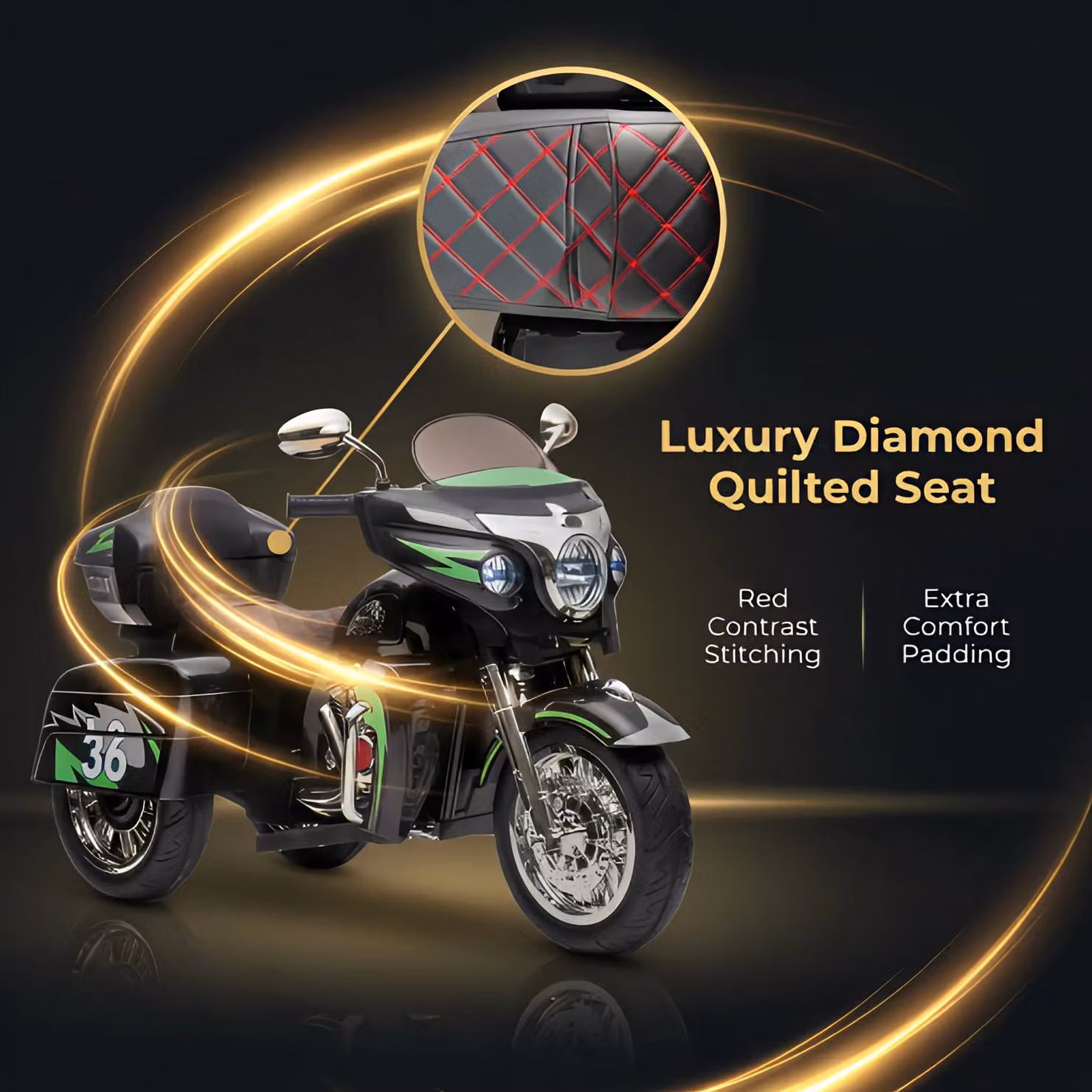 Moto elettrica 12V per bambini Aosom, colore nero, con sedile morbido in PU e vano portaoggetti, L/P/H: 110 x 48 x 68 cm – 2