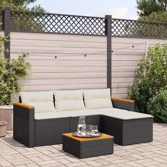 Set Divani da Giardino 3 pz con Cuscini in Polyrattan Nero 365826