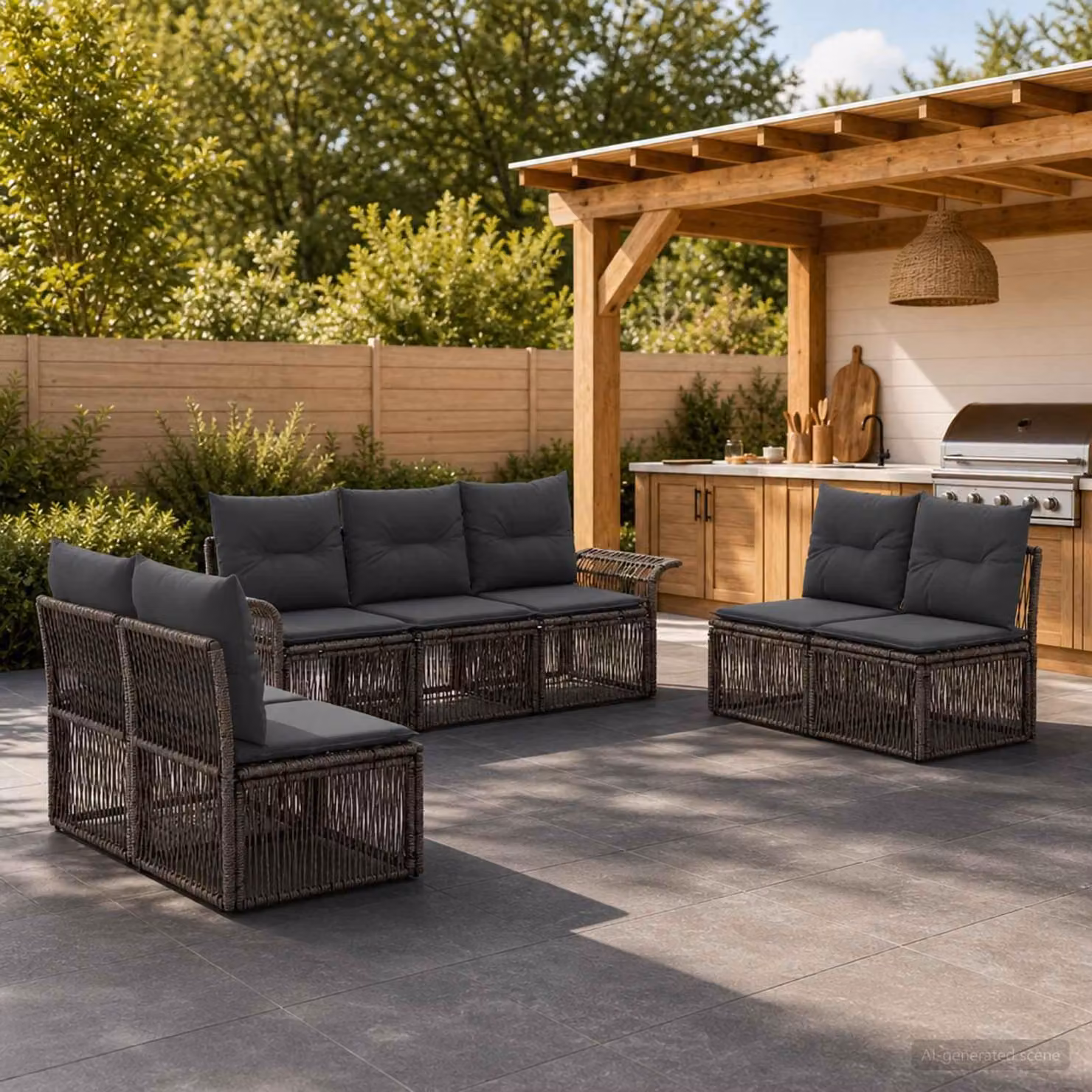 Maison Exclusive - Set da giardino composto da 7 pezzi, divano, colore grigio, realizzato in rattan sintetico