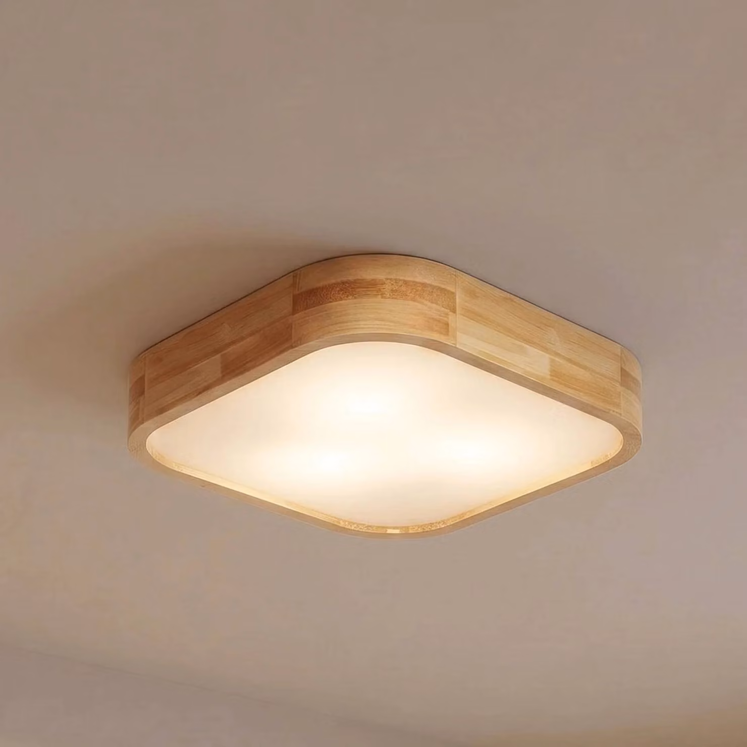 Plafoniera soffitto Tanju Lindby, dimmerabile, Legno chiaro, Soggiorno / Sala da pranzo, Legno, Plafoniera