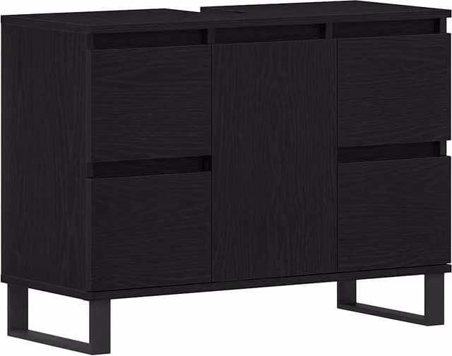 Armadio da bagno sospeso Design In in legno rovere nero con ante e cassetti L/P/H: 80 x 33 x 60 cm