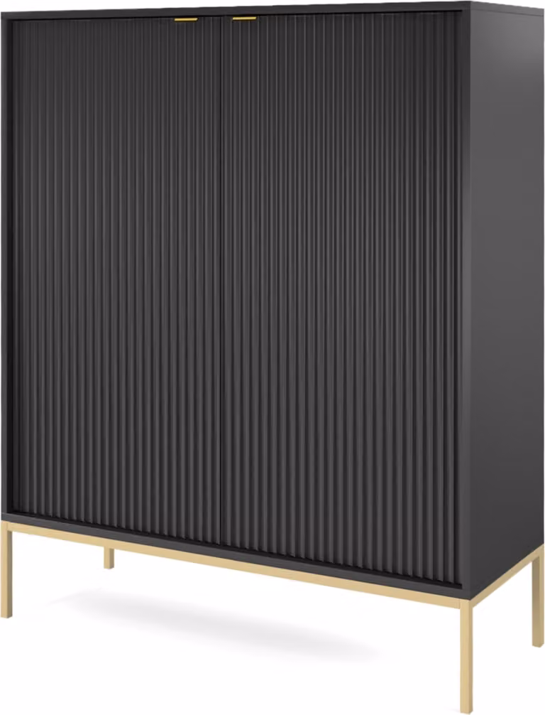 Cassettiera: 2 ante, nero, oro, 104 x 125 x 39 cm, maniglie dorate