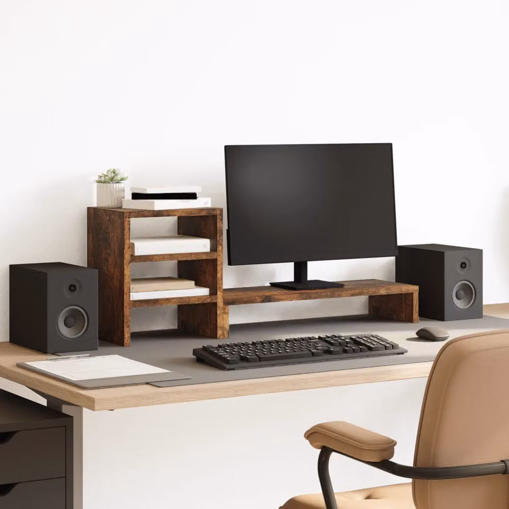 Supporto Monitor con Organizzatore vidaXL in Truciolato Rovere Fumo L: 30 cm, P: 30 cm, H: 20 cm