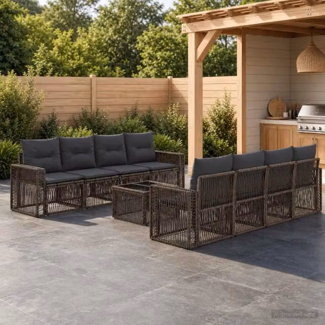 Set Divano da Giardino 9 pz Grigio polyrattan 3435068