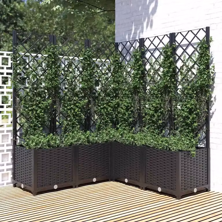Fioriera da giardino con graticcio vidaXL in plastica nera L/P/H: 120 x 120 x 136 cm