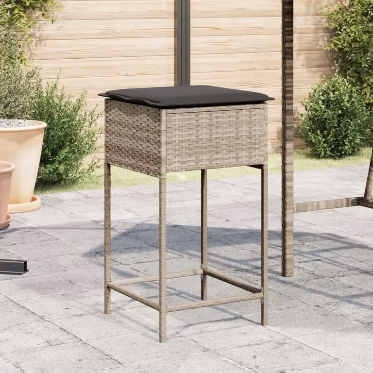 Set di 2 sgabelli da bar vidaXL in polyrattan grigio chiaro con cuscini rimovibili