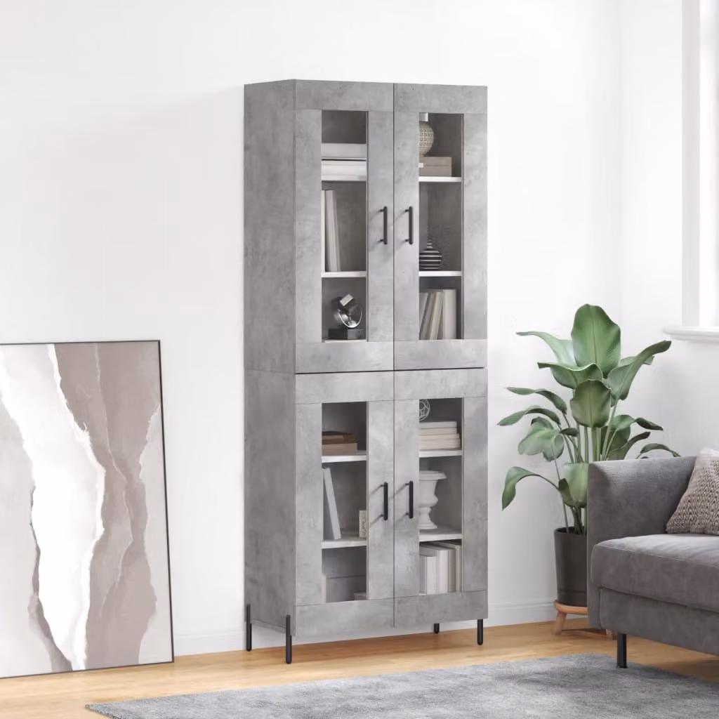 vidaXL Credenza Moderna Grigio con Ante in Vetro e Ripiani Interni L: 69,5 cm, P: 34 cm, H: 180 cm